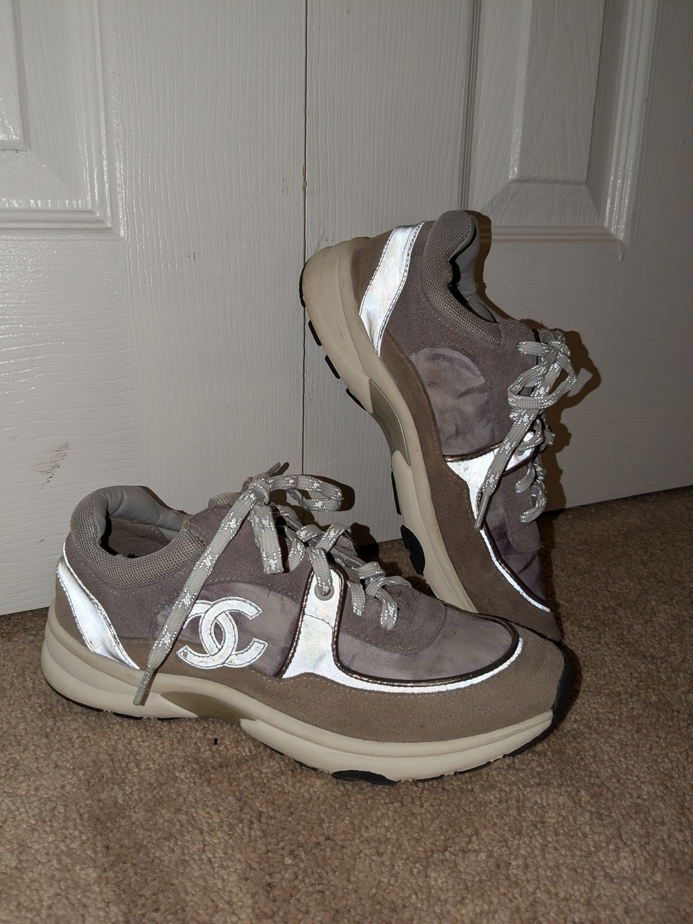Chanel Taupe Suede Sneakers